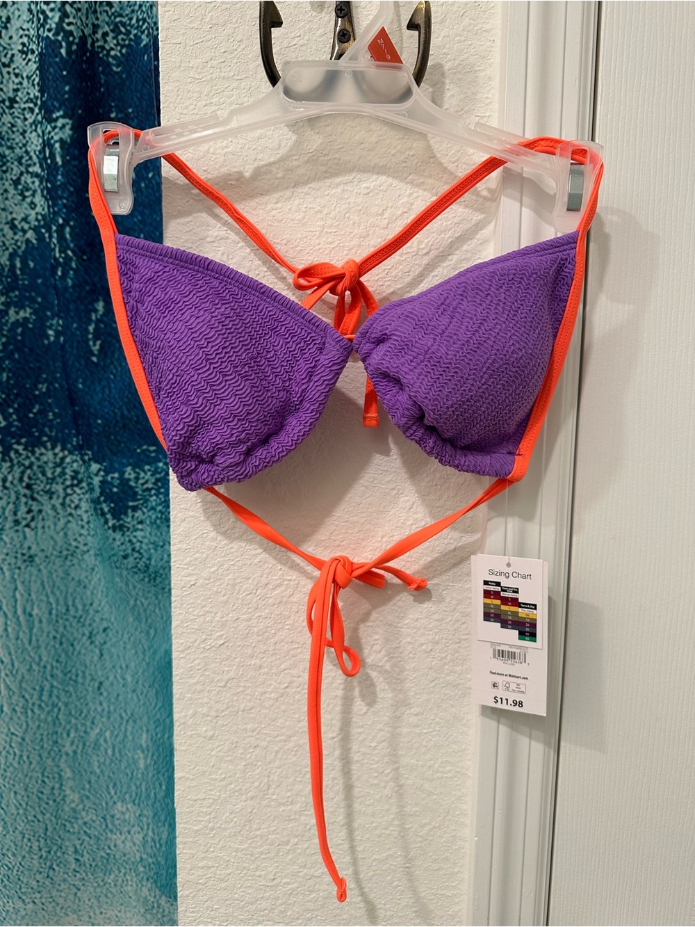 #37 Time and Tru Purple Bikini Top with Neon Orange Trim